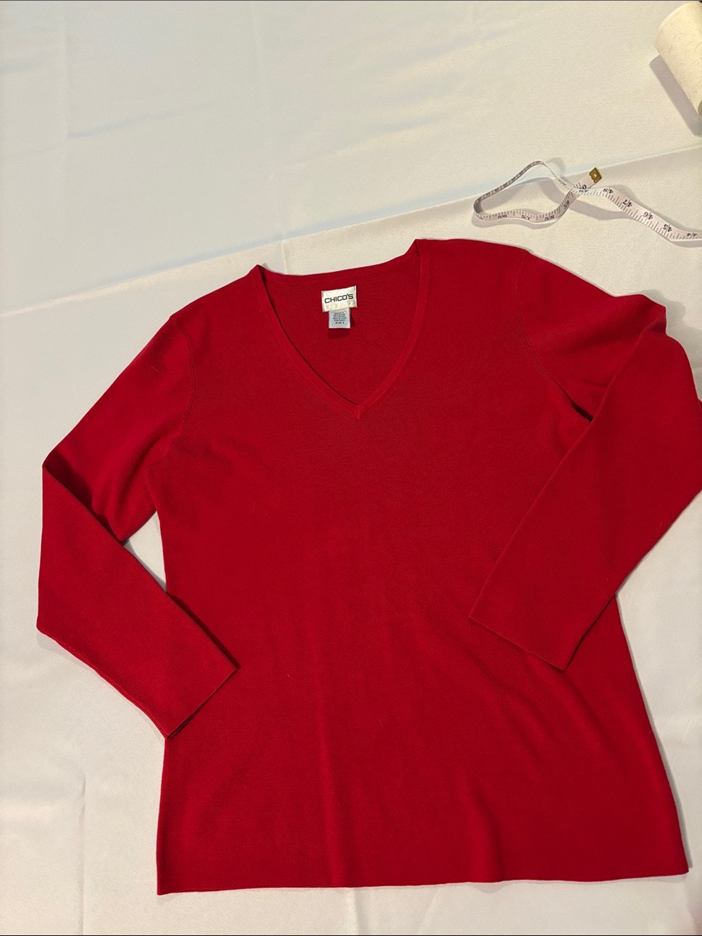 Chico's Bright Red V-Neck Pullover Sweater